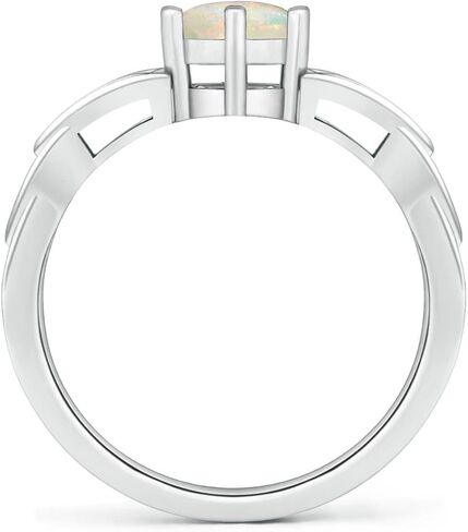 Angara Natural Solitaire Round Opal Celtic Knot Ring in Silver / 14K Solid Gold/Platinum | October Birthstone, Birthday, Engagement, Anniversary, Wedding Jewelry Gift for Women in Saudi Arabia