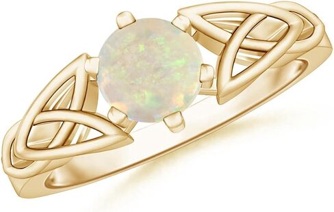 Angara Natural Solitaire Round Opal Celtic Knot Ring in Silver / 14K Solid Gold/Platinum | October Birthstone, Birthday, Engagement, Anniversary, Wedding Jewelry Gift for Women in Saudi Arabia