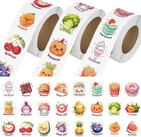 3 Rolls Animal Stickers for Kids, 1500 PCS Kids Stickers Bulk for Toddlers 2-4, 24 Designs Farm/Ocean/Wild Toddler Stickers with Motivational Words for Kids Reward, School Supplies (1.0 Inch) in Saudi Arabia