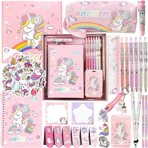 9 Pcs Cute Cartoon Ballpoint Pens Set–Kawaii Unicorn & Princess Ball Point Pen, 50 Stickers, Sticky Notes, Perfect Back-to-School Supplies Gift for Kids & Teens Easter Gift in Saudi Arabia