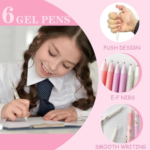 9 Pcs Cute Cartoon Ballpoint Pens Set–Kawaii Unicorn & Princess Ball Point Pen, 50 Stickers, Sticky Notes, Perfect Back-to-School Supplies Gift for Kids & Teens Easter Gift in Saudi Arabia