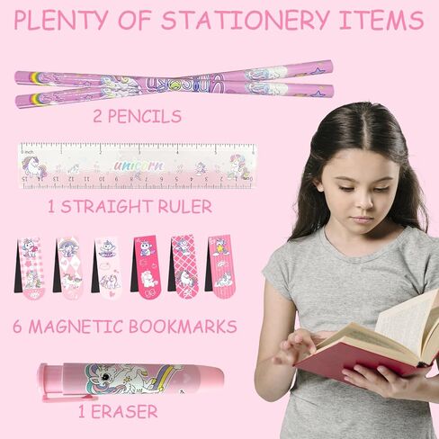 9 Pcs Cute Cartoon Ballpoint Pens Set–Kawaii Unicorn & Princess Ball Point Pen, 50 Stickers, Sticky Notes, Perfect Back-to-School Supplies Gift for Kids & Teens Easter Gift in Saudi Arabia