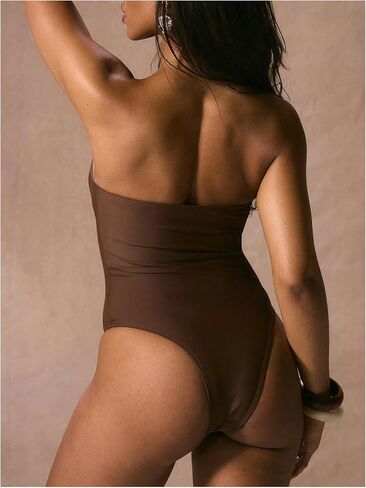 Wdirara Women's One Piece Swimsuit Bandeau Bandeau Suits Suits Control Control in Kuwait