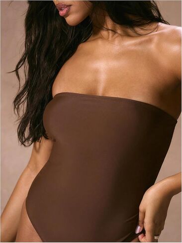 Wdirara Women's One Piece Swimsuit Bandeau Bandeau Suits Suits Control Control in Kuwait