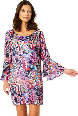 Women's Paisley Parade Bell Sleeve Tunic Swimsuit Cover Up in Saudi Arabia