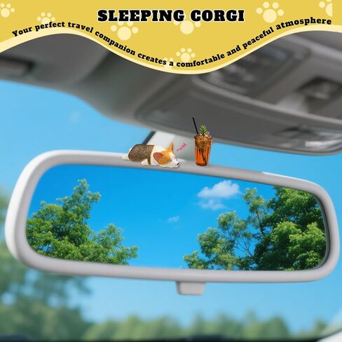 نوم Corgi & Ice Americana Dashboard Decorations ، زخرفة مرآة الرؤية الخلفية الكلب اللطيف ، والملحقات الداخلية للسيارات للنساء الرجال in Kuwait