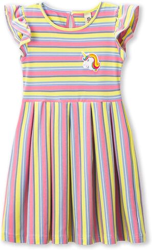 WELAKEN Cotton Sequins Unicorn Rainbow Stripes Dress for Girls Toddler & Kids II Little Girl's Long Sleeve Casual Dresses in Saudi Arabia