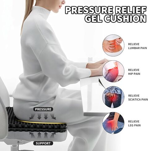 Gel Seat Cushion for Long Sitting, (2.4 Inch Extra Thick) Soft＆Breathable Gel Cushions for Pressure Relief, Gel Chair Cushion for Hip Pain, Gel Cushion for Wheelchair with No Pressure Points in Saudi Arabia