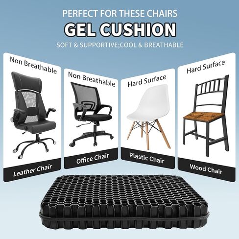 Gel Seat Cushion for Long Sitting, (2.4 Inch Extra Thick) Soft＆Breathable Gel Cushions for Pressure Relief, Gel Chair Cushion for Hip Pain, Gel Cushion for Wheelchair with No Pressure Points in Saudi Arabia