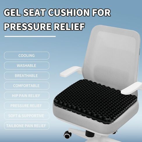 Gel Seat Cushion for Long Sitting, (2.4 Inch Extra Thick) Soft＆Breathable Gel Cushions for Pressure Relief, Gel Chair Cushion for Hip Pain, Gel Cushion for Wheelchair with No Pressure Points in Saudi Arabia
