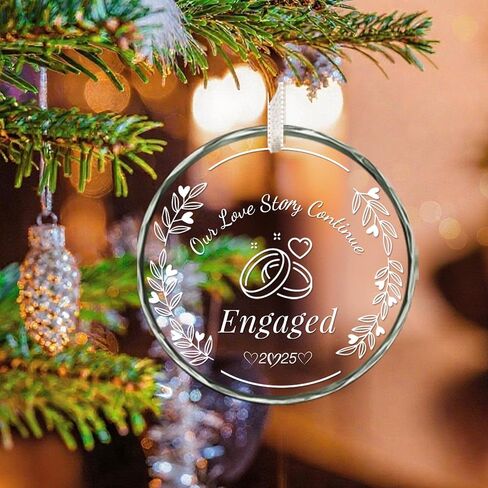 Trazzo 2025 Engagement Ornament – ‘Our Love Story Continue’ Crystal Glass Keepsake – Romantic Ring-Themed Decoration for Couples – Perfect for Engagement, Wedding in Kuwait