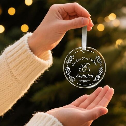 Trazzo 2025 Engagement Ornament – ‘Our Love Story Continue’ Crystal Glass Keepsake – Romantic Ring-Themed Decoration for Couples – Perfect for Engagement, Wedding in Kuwait