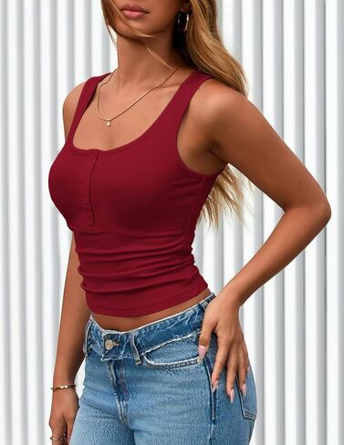PRETTYGARDEN Womens 2025 Summer Tank Tops Ribbed Knit Slim Fit Sleeveless Henley Shirts Casual Basic Button Up Blouse in Saudi Arabia