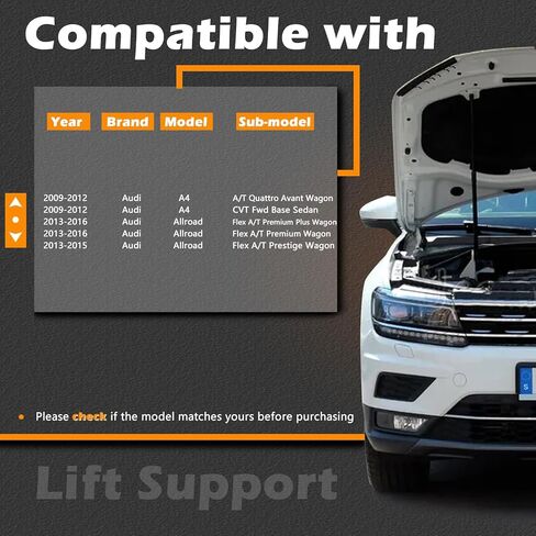 19.7 in 2Pcs Liftgate Lift Support Tailgate Hatch Struts Gas Spring Shocks Rod Compatible with Audi 09-12 A4 Quattro / 13-16 Allroad Replaces 8K9827552A w/Power Liftgate, Body Code 8K5, 4 Door Wagon in Saudi Arabia