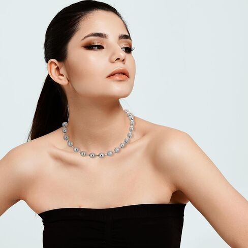 Y2k Aesthetic Emo Silver Beaded Chain Necklace, Stainless Steel Ball Chain Necklace for Women, Grunge Necklaces, Punk Necklaces for Men, Christmas Jewelry Gift in Kuwait