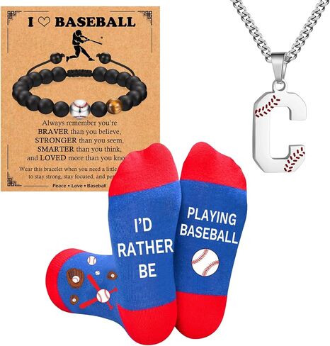 Baseball Gifts Set A-Z Letter Soccer Necklace for Men Novelty Baseball Socks&Baseball Bracelets for Baseball Lovers in Kuwait