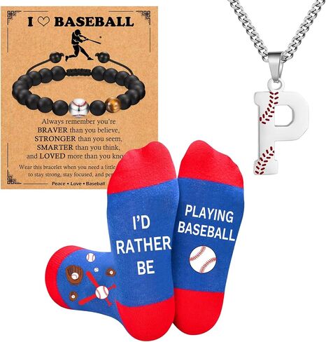 Baseball Gifts Set A-Z Letter Soccer Necklace for Men Novelty Baseball Socks&Baseball Bracelets for Baseball Lovers in Kuwait