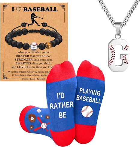 Baseball Gifts Set A-Z Letter Soccer Necklace for Men Novelty Baseball Socks&Baseball Bracelets for Baseball Lovers in Kuwait