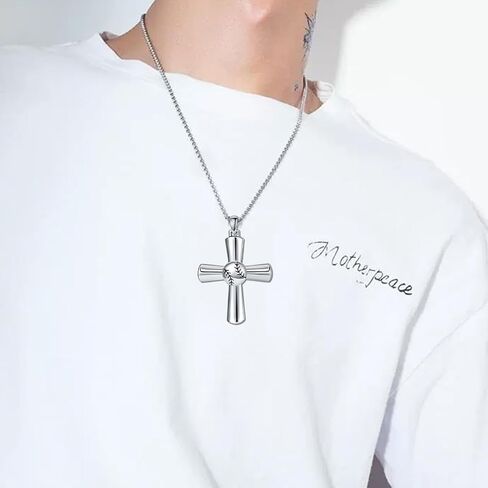 925 Sterling Silver Cross Pendant Necklace for Men & Boy with 2.5MM, 22+2 Inches Round Box Chain Jewelry Gift for Christmas, Valentine's Day, Father's Day, Birthday in Saudi Arabia