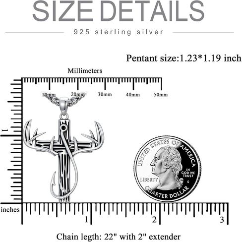 Cross Necklace for Men 925 Sterling Silver Christian Fish Hook Cross Pendant Jewelry for Dad Husband, w/Stainless Steel Chain 22''+2'' in Saudi Arabia
