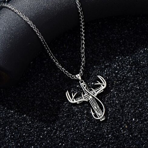 Cross Necklace for Men 925 Sterling Silver Christian Fish Hook Cross Pendant Jewelry for Dad Husband, w/Stainless Steel Chain 22''+2'' in Saudi Arabia