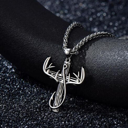 Cross Necklace for Men 925 Sterling Silver Christian Fish Hook Cross Pendant Jewelry for Dad Husband, w/Stainless Steel Chain 22''+2'' in Saudi Arabia