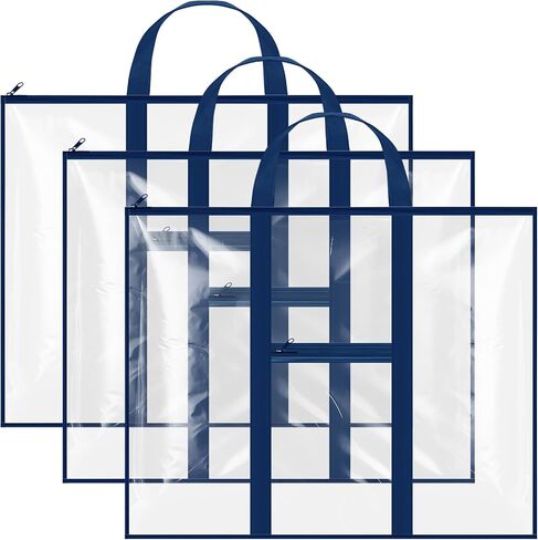 GILPROP 3 Pack Pack Barge Poster Storage Facs 31.5 "× 25.2" PVC Art Portfolio Portfolio Container Bulletin Poster مع جيوب مقبض سستة لمنظمة فنان المعلمين (Blcak ، Clear) in Kuwait