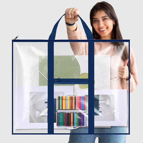GILPROP 3 Pack Pack Barge Poster Storage Facs 31.5 "× 25.2" PVC Art Portfolio Portfolio Container Bulletin Poster مع جيوب مقبض سستة لمنظمة فنان المعلمين (Blcak ، Clear) in Kuwait