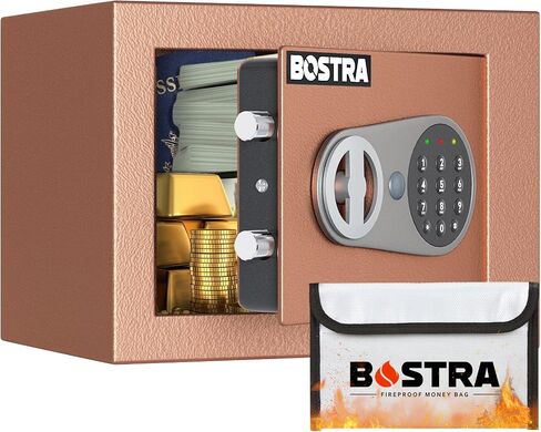 Bostra Fireproof Safe Box with Sensor Light & Fireproof Bag, Money Safe Box with Digital Keypad,Security Safe Box for Home, 0.23 Cubic Small Safe with Keys & Pass Code for Cash Jewelry Black in Saudi Arabia