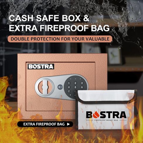 Bostra Fireproof Safe Box with Sensor Light & Fireproof Bag, Money Safe Box with Digital Keypad,Security Safe Box for Home, 0.23 Cubic Small Safe with Keys & Pass Code for Cash Jewelry Black in Saudi Arabia