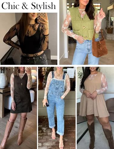Women's Lace Long Sleeve Tops Mesh Sheer Blouse See Through Floral Concert Outfits Party Lace Undershirt in Saudi Arabia