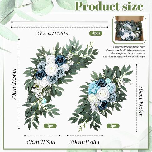 2 عبوات الزفاف قوس الزهور ، 28 "/20" غنيمة زهرة الاصطناعية الأزرق لحضور حفلات الترحيب حفل زفاف ، استقبال ، ترتيب قوس الأزهار ، ديكور الخلفية in Saudi Arabia