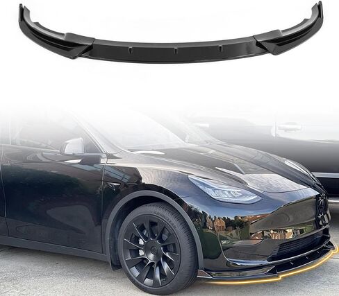 Front Bumper Lip Spoiler Compatible with 2020-2024 Tesla Model Y, PP Gloss Black Add-on Front Splitter Air Dam Chin Protector, 3 Pieces in Saudi Arabia