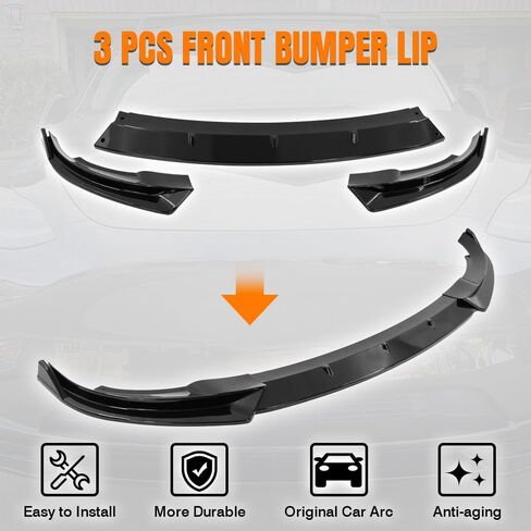 Front Bumper Lip Spoiler Compatible with 2020-2024 Tesla Model Y, PP Gloss Black Add-on Front Splitter Air Dam Chin Protector, 3 Pieces in Saudi Arabia