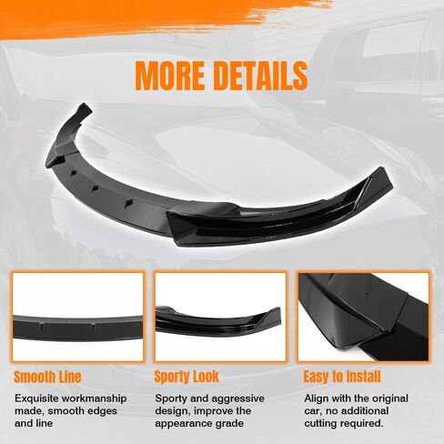 Front Bumper Lip Spoiler Compatible with 2020-2024 Tesla Model Y, PP Gloss Black Add-on Front Splitter Air Dam Chin Protector, 3 Pieces in Saudi Arabia