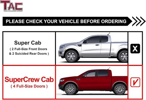 TAC Black Running Boards Fit 2019-2023 Ford Ranger SuperCrew Truck Pickup 4" Oval Texture Side Bars Step Rails Nerf Bars Off Road Accessories in Saudi Arabia