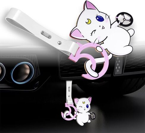 JDM Tsurikawa Ring Japanese Subway Train Bus Car Handle Cute Cat Moon Anime Cartoon Handle Hand Strap Rear Front Bumper Warning Rings Drift Charm Drift Car Accessory (ATMS-White Strap) in Saudi Arabia