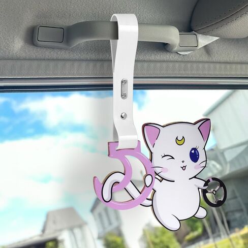 JDM Tsurikawa Ring Japanese Subway Train Bus Car Handle Cute Cat Moon Anime Cartoon Handle Hand Strap Rear Front Bumper Warning Rings Drift Charm Drift Car Accessory (ATMS-White Strap) in Saudi Arabia