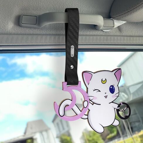 JDM Tsurikawa Ring Japanese Subway Train Bus Car Handle Cute Cat Moon Anime Cartoon Handle Hand Strap Rear Front Bumper Warning Rings Drift Charm Drift Car Accessory (ATMS-White Strap) in Saudi Arabia
