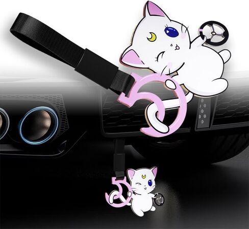 JDM Tsurikawa Ring Japanese Subway Train Bus Car Handle Cute Cat Moon Anime Cartoon Handle Hand Strap Rear Front Bumper Warning Rings Drift Charm Drift Car Accessory (ATMS-White Strap) in Saudi Arabia