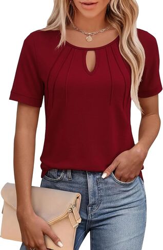 Jouica Women's 2025 Summer Tunic Tops Short Sleeve Loose Fit Breathable Top Keyhole Neck Casual Shirts for Leggings in Saudi Arabia