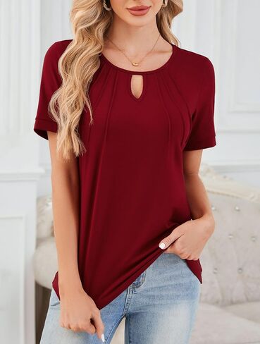Jouica Women's 2025 Summer Tunic Tops Short Sleeve Loose Fit Breathable Top Keyhole Neck Casual Shirts for Leggings in Saudi Arabia