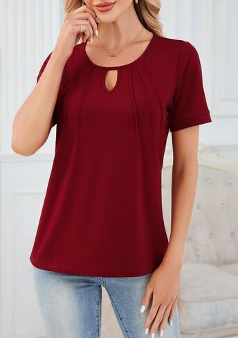 Jouica Women's 2025 Summer Tunic Tops Short Sleeve Loose Fit Breathable Top Keyhole Neck Casual Shirts for Leggings in Saudi Arabia
