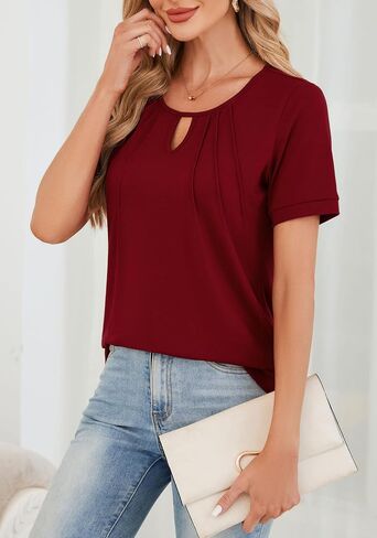 Jouica Women's 2025 Summer Tunic Tops Short Sleeve Loose Fit Breathable Top Keyhole Neck Casual Shirts for Leggings in Saudi Arabia