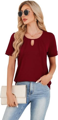 Jouica Women's 2025 Summer Tunic Tops Short Sleeve Loose Fit Breathable Top Keyhole Neck Casual Shirts for Leggings in Saudi Arabia