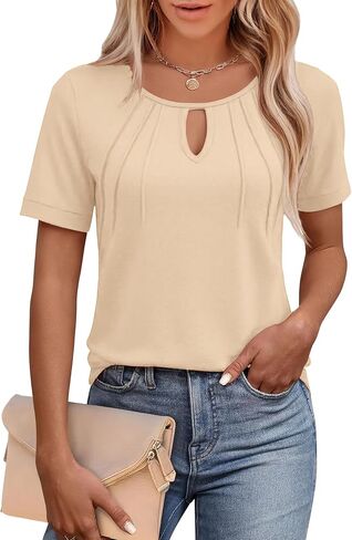 Jouica Women's 2025 Summer Tunic Tops Short Sleeve Loose Fit Breathable Top Keyhole Neck Casual Shirts for Leggings in Saudi Arabia