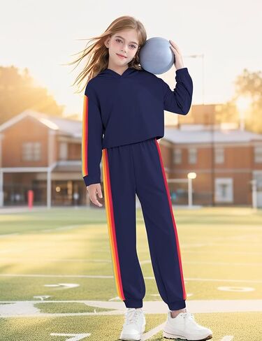 ملابس ملابس الفتيات للفتيات النشطات الأكمام الطويلة قوس قزح شريط بلوزات ومسنسات من قطعتين 2 قطعة in Kuwait