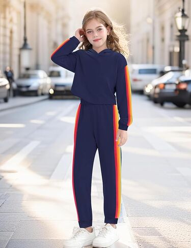 ملابس ملابس الفتيات للفتيات النشطات الأكمام الطويلة قوس قزح شريط بلوزات ومسنسات من قطعتين 2 قطعة in Kuwait