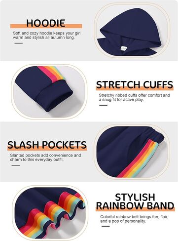 ملابس ملابس الفتيات للفتيات النشطات الأكمام الطويلة قوس قزح شريط بلوزات ومسنسات من قطعتين 2 قطعة in Kuwait