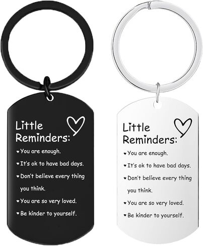 2 Pcs Little Reminders keychains for women Men Gifts Uplifting Mental Health confirmation You Are Enough Keyring Black & Silver in Saudi Arabia
